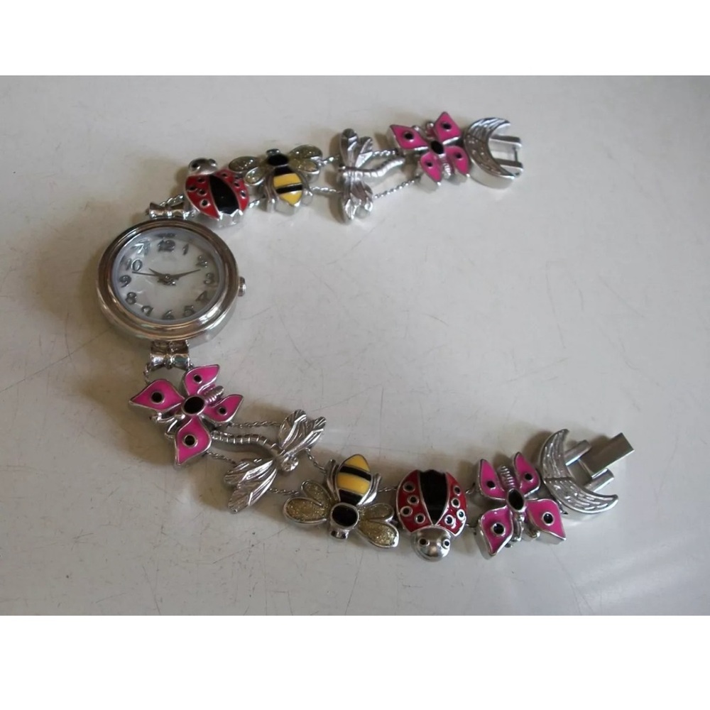 Women's Number Dial Ladybug, Butterfly, Bee Gold & Silver Finish Fashion Watch